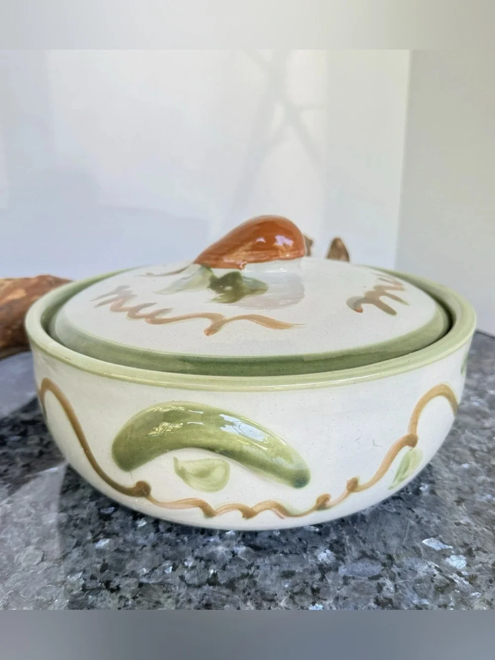 Vintage Louisville Stoneware Co. “Harvest” Pear Pattern Lidded 9” Casserole Dish